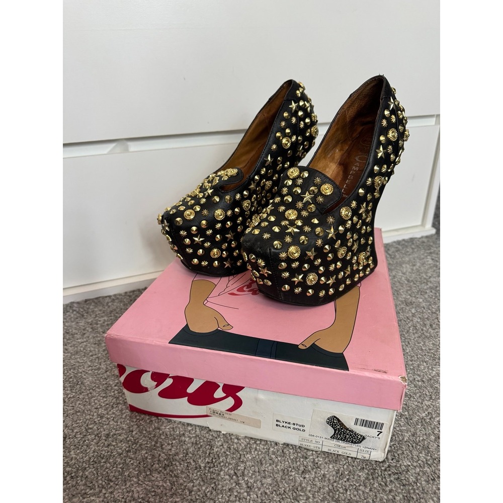 Jeffrey Campbell Studded Platform Heels Black Gold Size 7